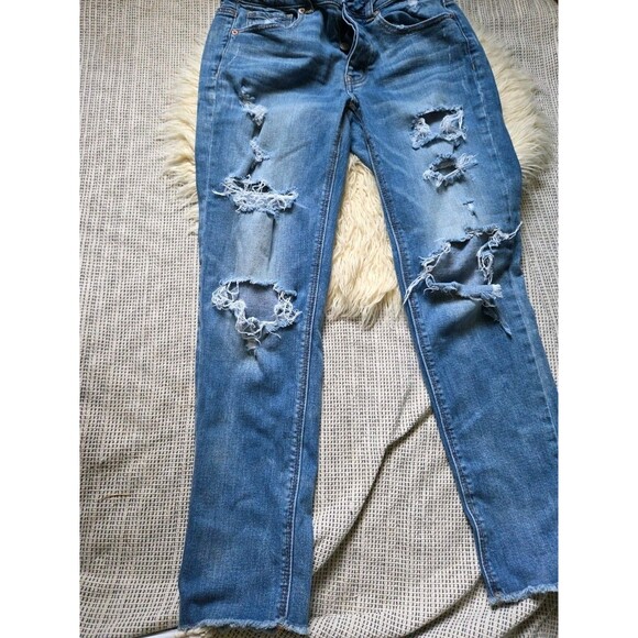 American Eagle AE Stretch Ripped Mom Jeans Hi Rise 4 Distressed Straight Leg - Picture 7 of 11